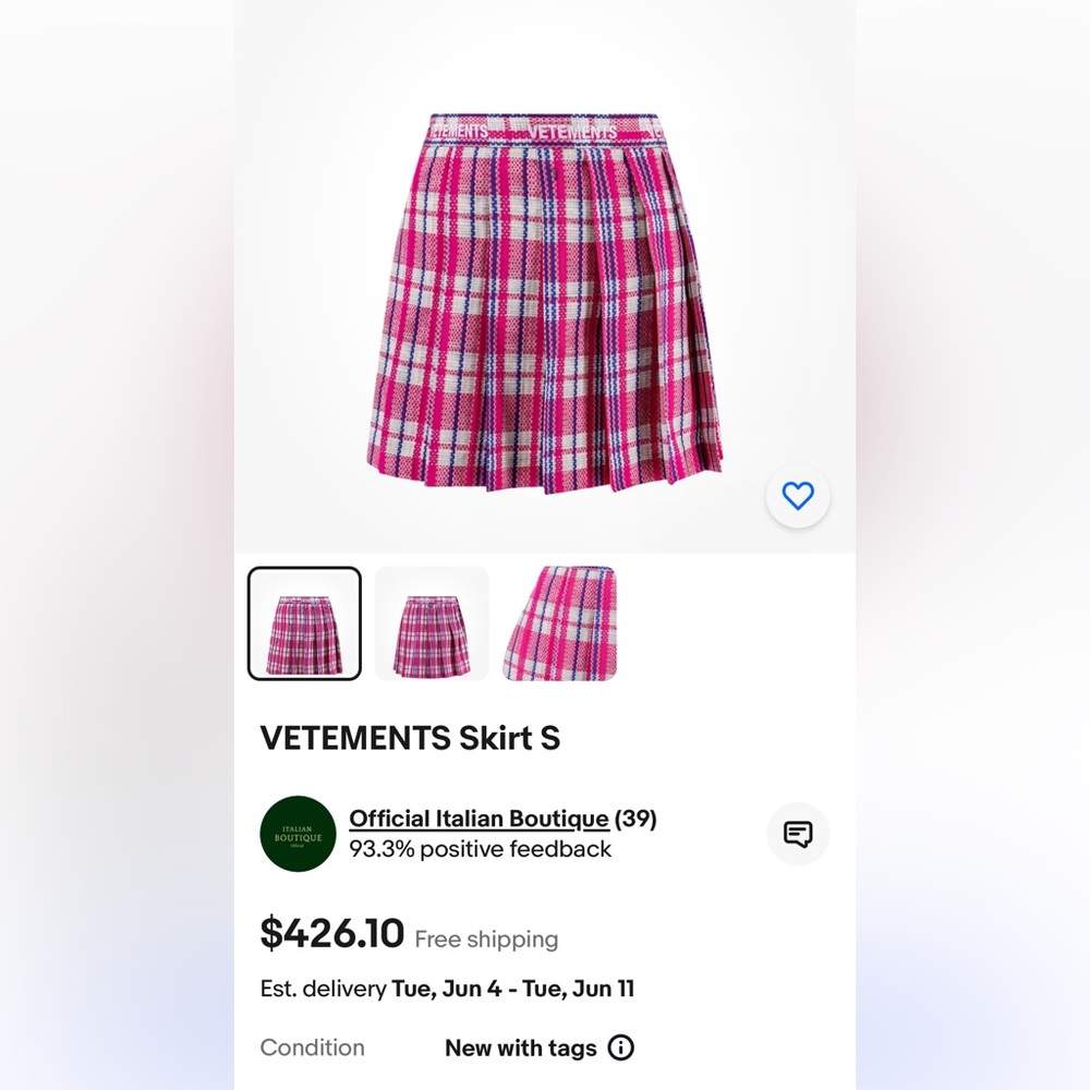 Vetements Pink Plaid Pleated Mini Skirt with Blue & White Accents - Picture 12 of 12